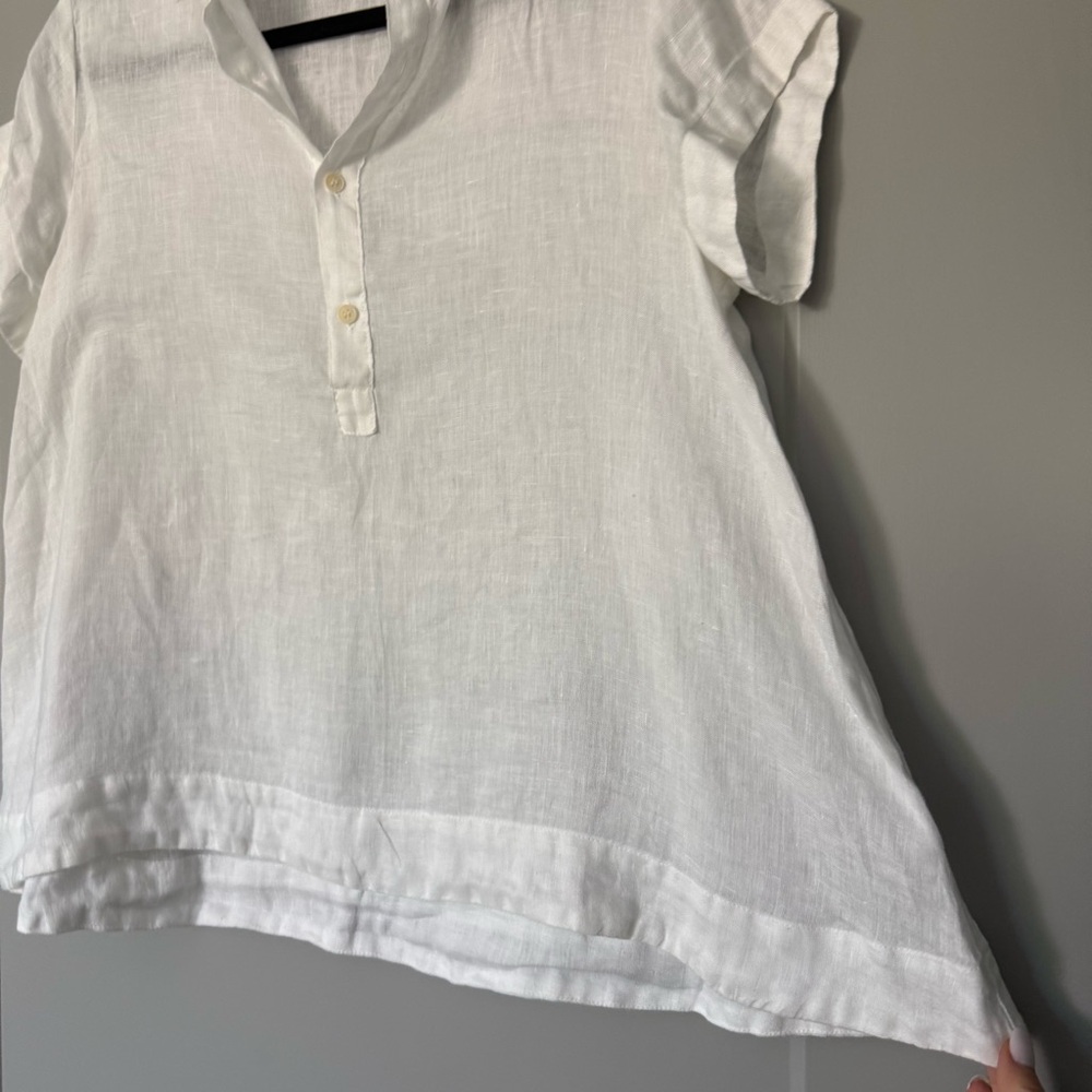 CP Shades Peek Top Blouse 100% Linen White Relaxed Button Collar Summer S - Picture 5 of 10